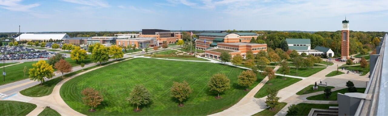 Panoramic shot of the Kirkhof Lawn from above